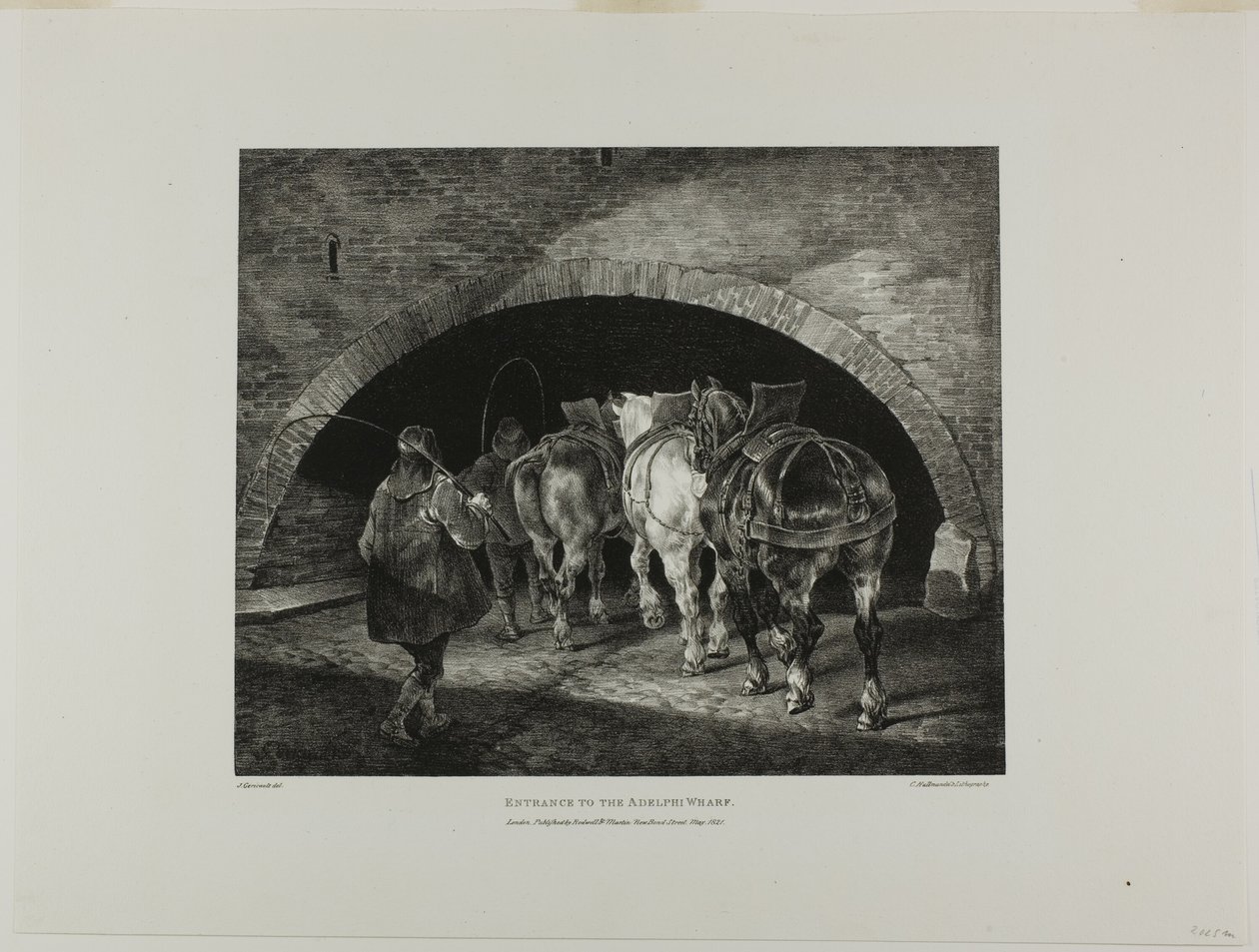Ingång till Adelphi Wharf, plansch 11 ur Olika motiv tecknade ur livet och på sten (The English Suite) av Jean Louis André Théodore Géricault