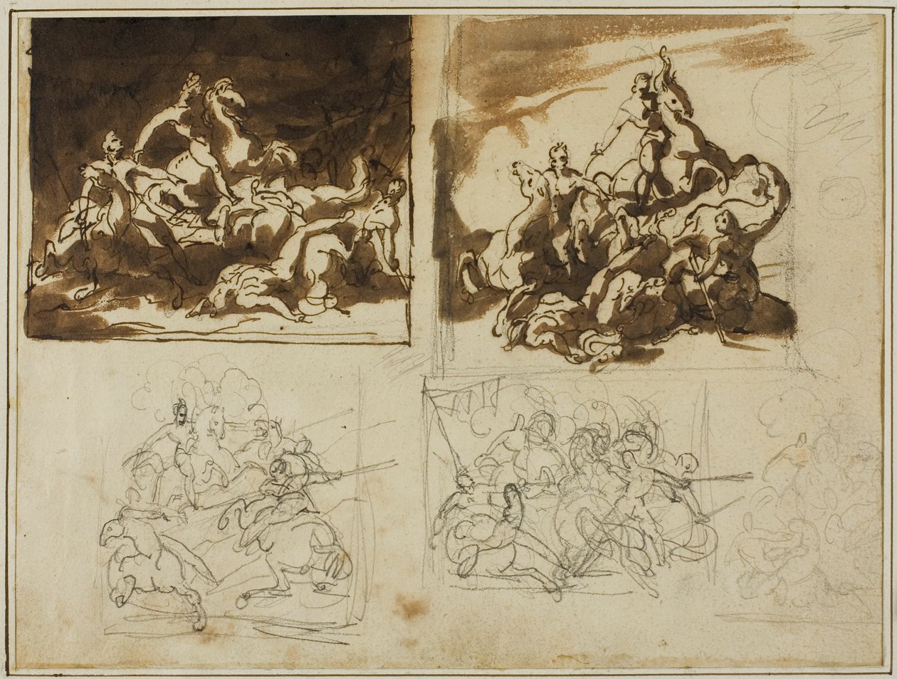 Fem skisser för ett kavallerislag av Jean Louis André Théodore Géricault