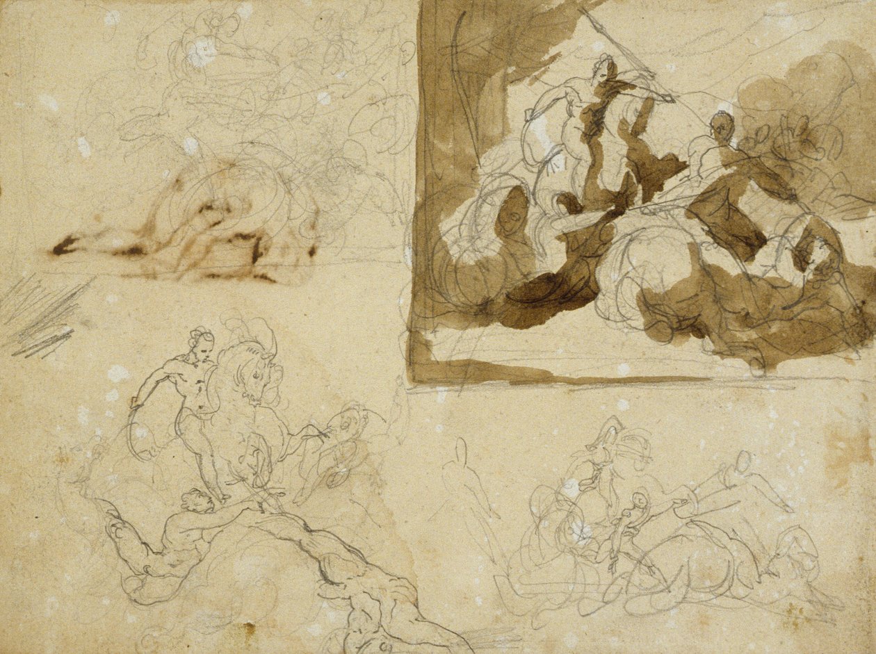 Fyra skisser för ett kavallerislag av Jean Louis André Théodore Géricault