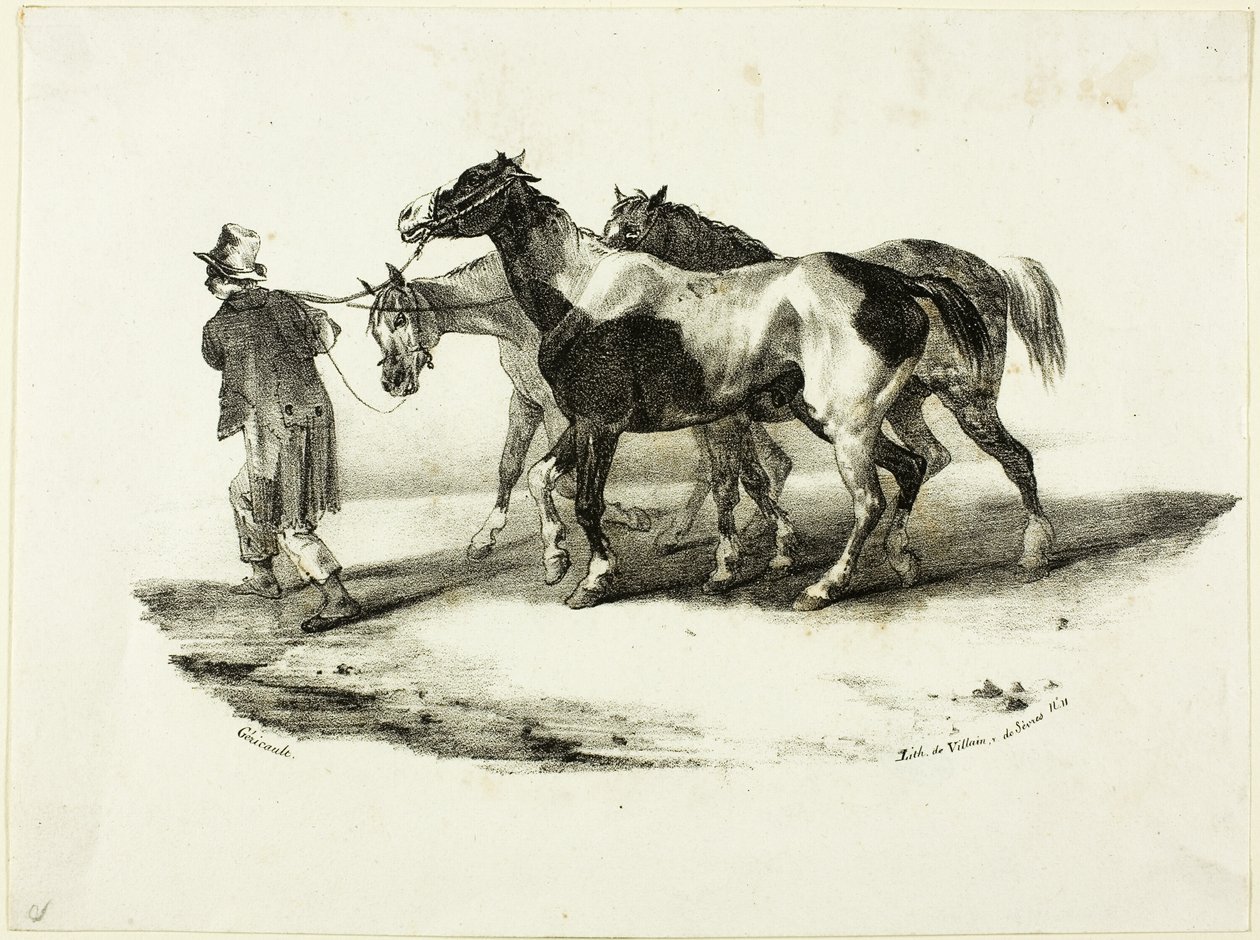 Hästar leds till Skinner av Jean Louis André Théodore Géricault