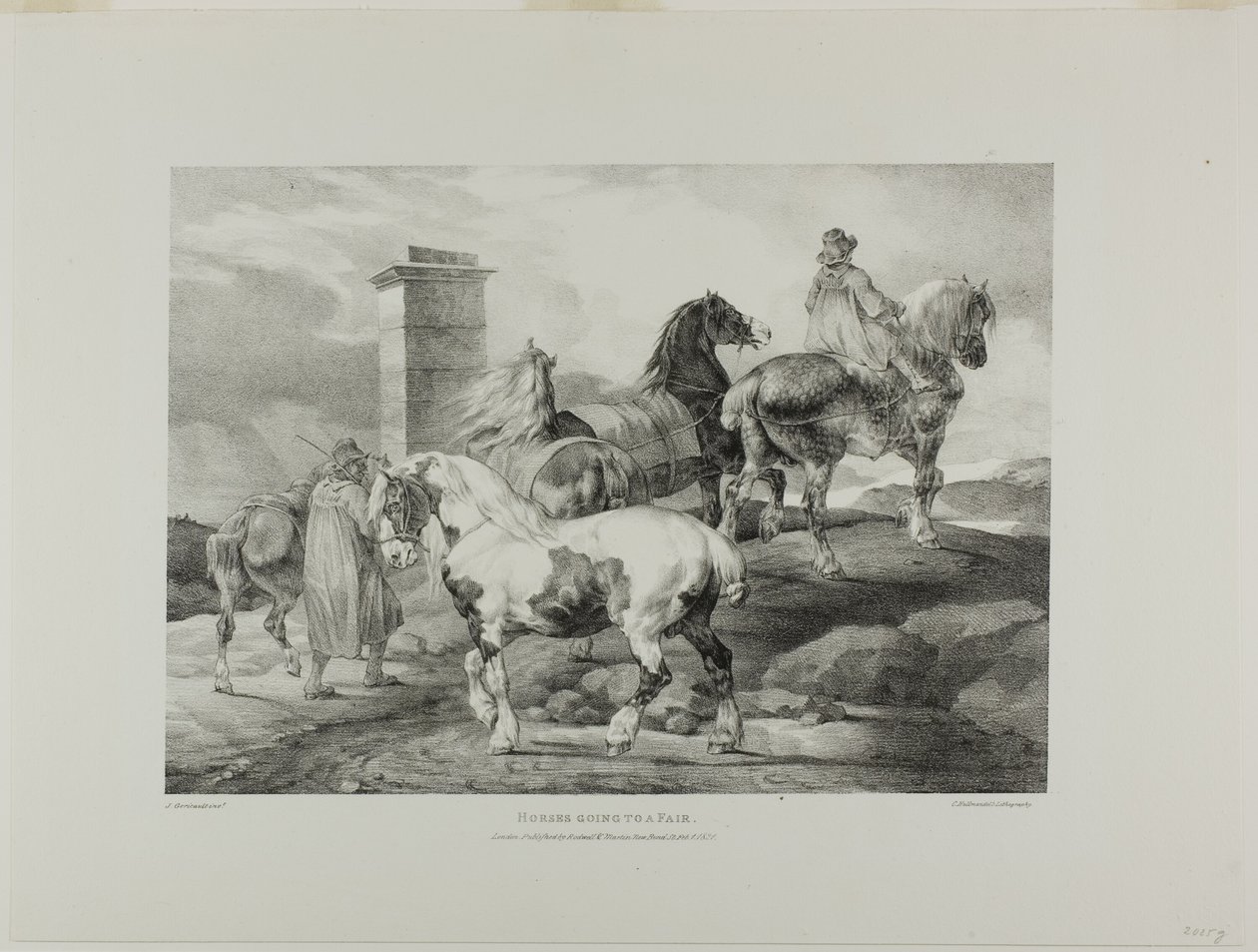 Hästar på väg till en mässa, plansch 3 från olika motiv tecknade ur livet och på sten (The English Suite) av Jean Louis André Théodore Géricault