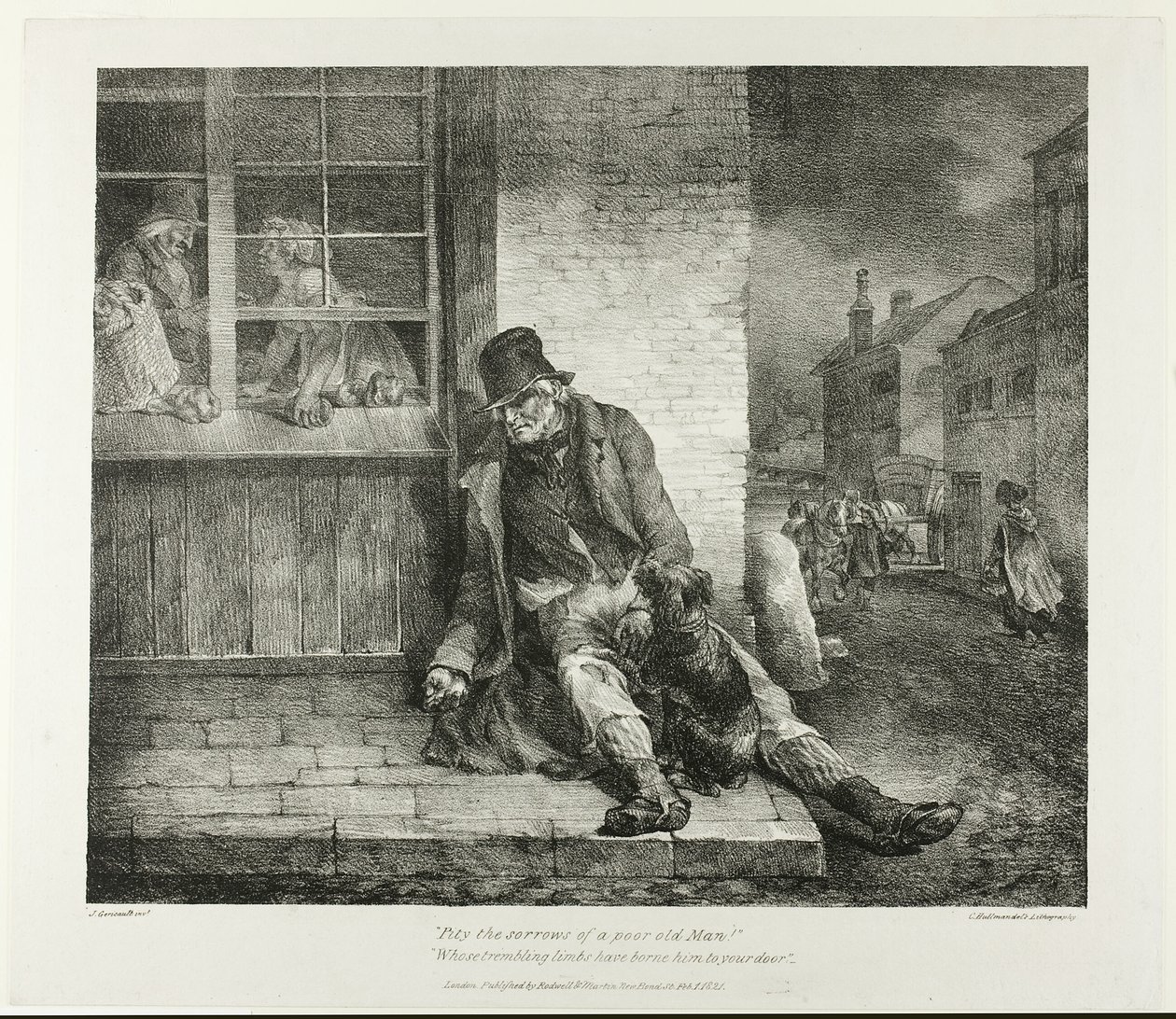Medlidande med en fattig gammal mans sorger! ... plansch 2 från olika ämnen ritade från livet på sten av Jean Louis André Théodore Géricault