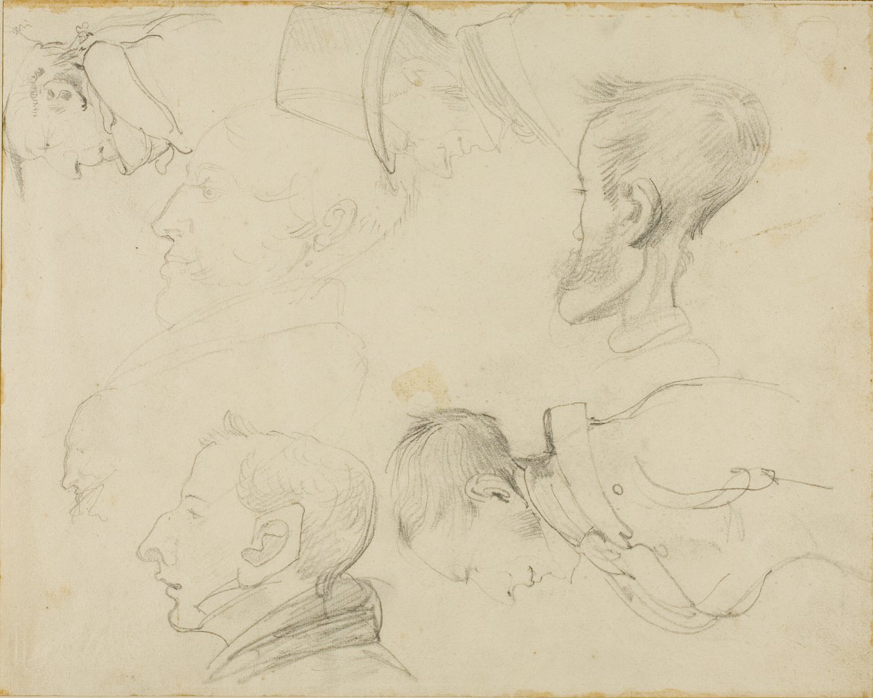 Sju karikatyrer av huvuden av Jean Louis André Théodore Géricault