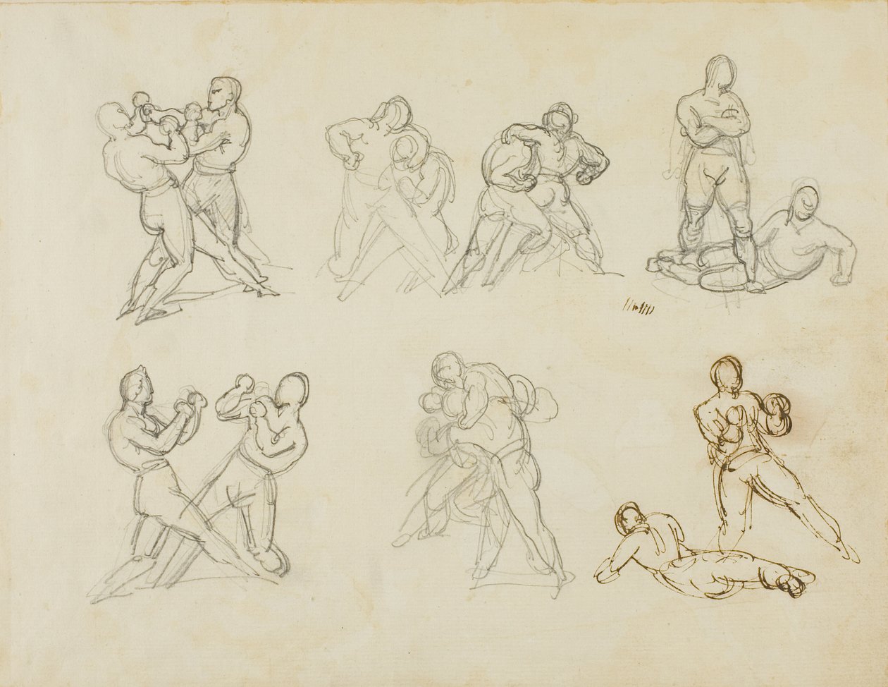 Sju skisser av par boxershorts av Jean Louis André Théodore Géricault