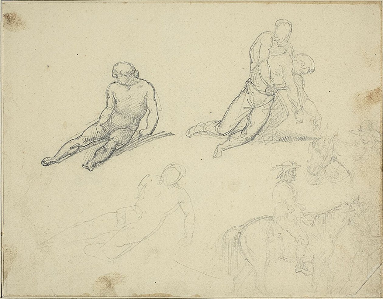 Skisser: Liggande naken, man som stödjer kroppen av av Jean Louis André Théodore Géricault