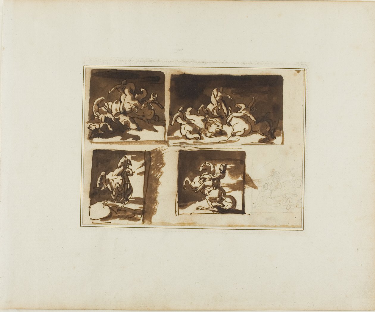 Skisser till ett kavallerislag och en beriden officer av Jean Louis André Théodore Géricault
