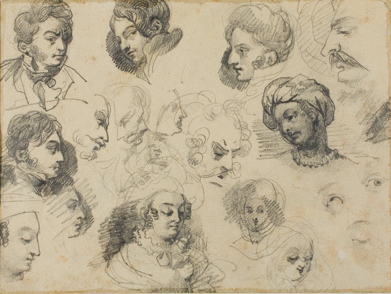 Skisser av huvuden av Jean Louis André Théodore Géricault