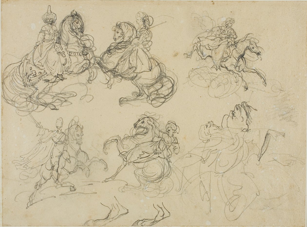 Skisser av orientaliska ryttare av Jean Louis André Théodore Géricault