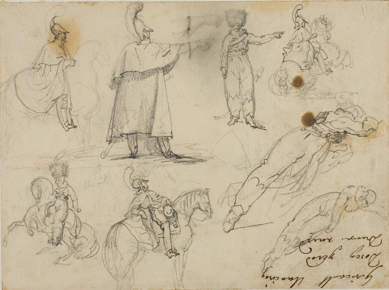 Skisser av soldater och hästar av Jean Louis André Théodore Géricault