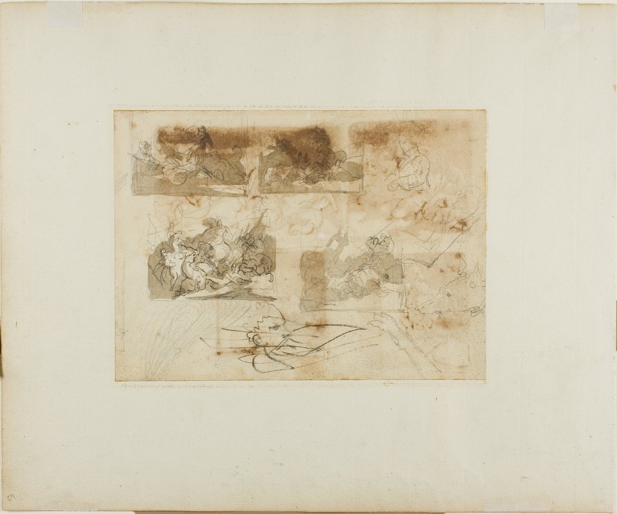 Skisser av ett kavallerislag, huvudet och tassarna på en greyhound av Jean Louis André Théodore Géricault