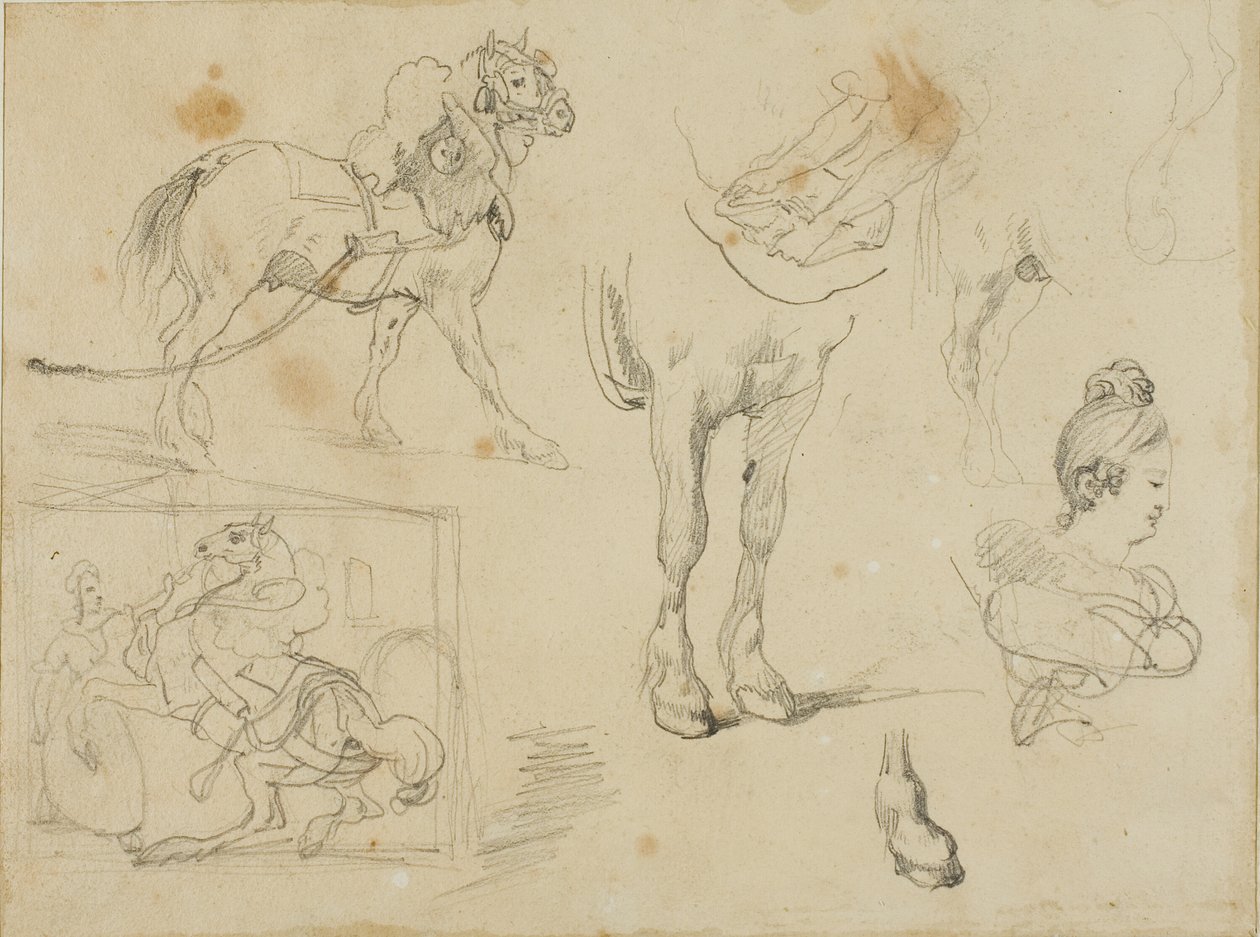 Studier av en draghäst, en smed och en ung kvinna av Jean Louis André Théodore Géricault