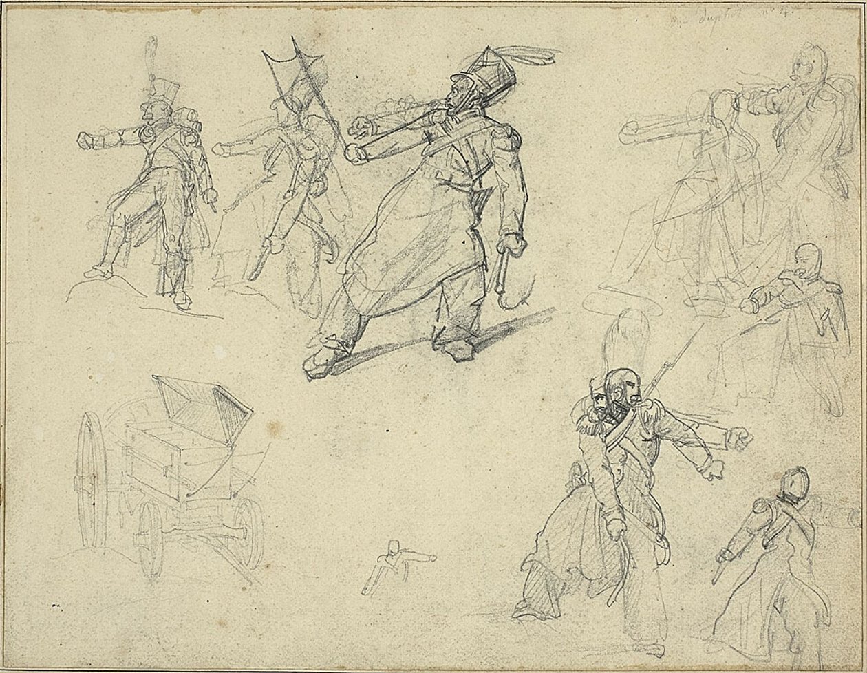 Studier av en grenadjär och en ammunitionsvagn av Jean Louis André Théodore Géricault