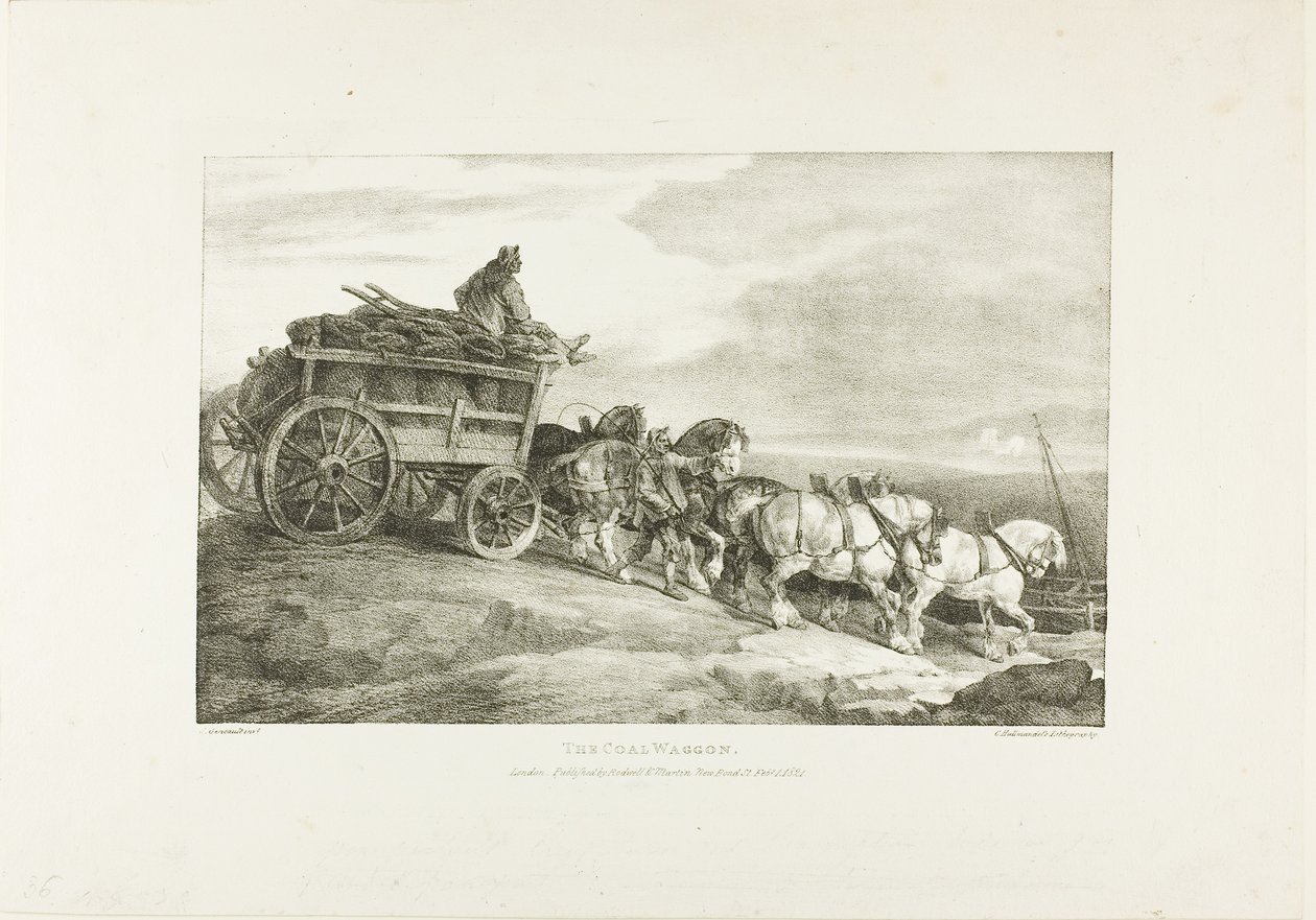 Kolvagnen, plansch 7 från Olika motiv tecknade efter livet på sten av Jean Louis André Théodore Géricault