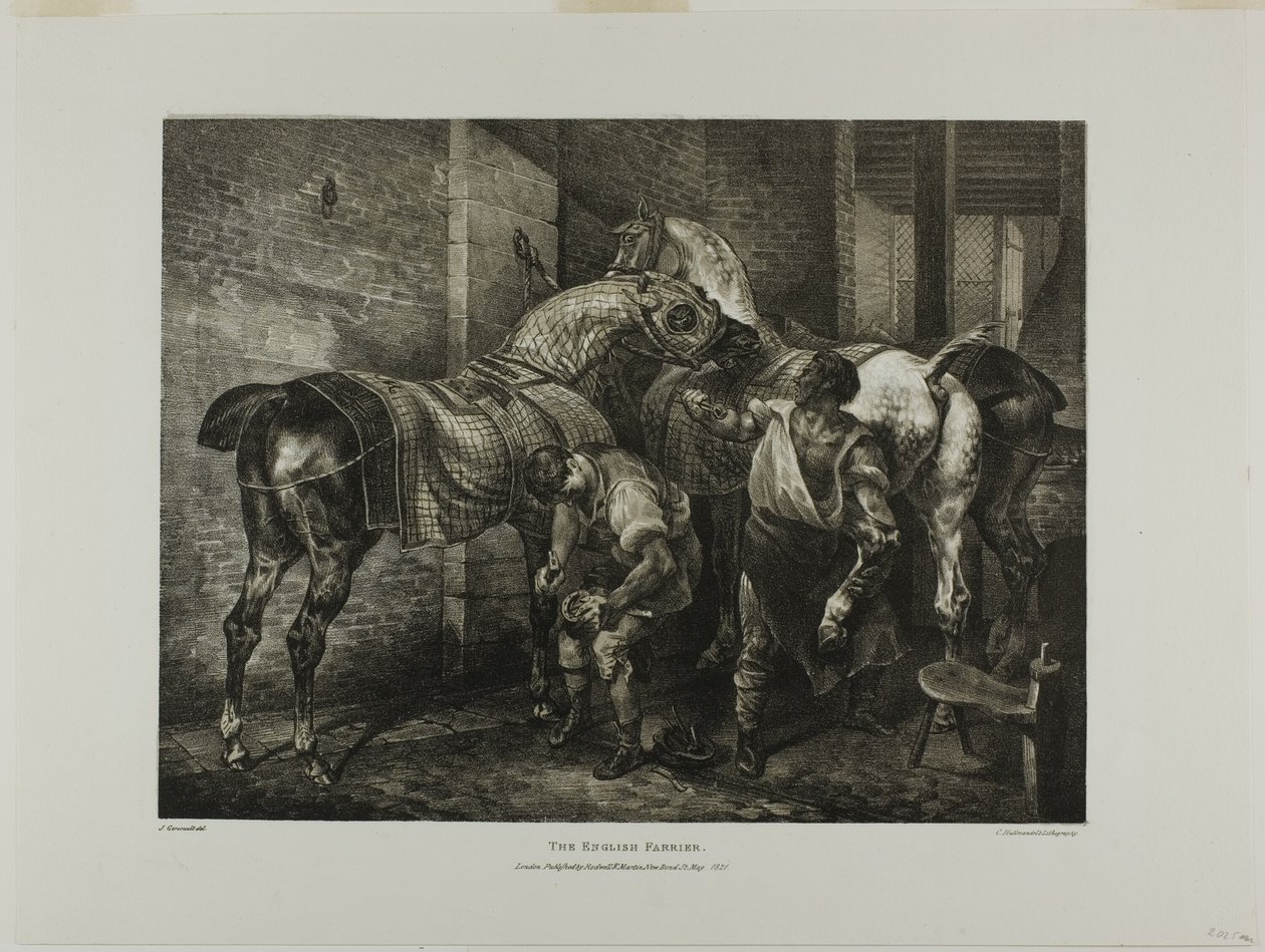 Den engelska hovslagaren, plansch 10 från olika ämnen tecknade från livet och på sten (The English Suite) av Jean Louis André Théodore Géricault