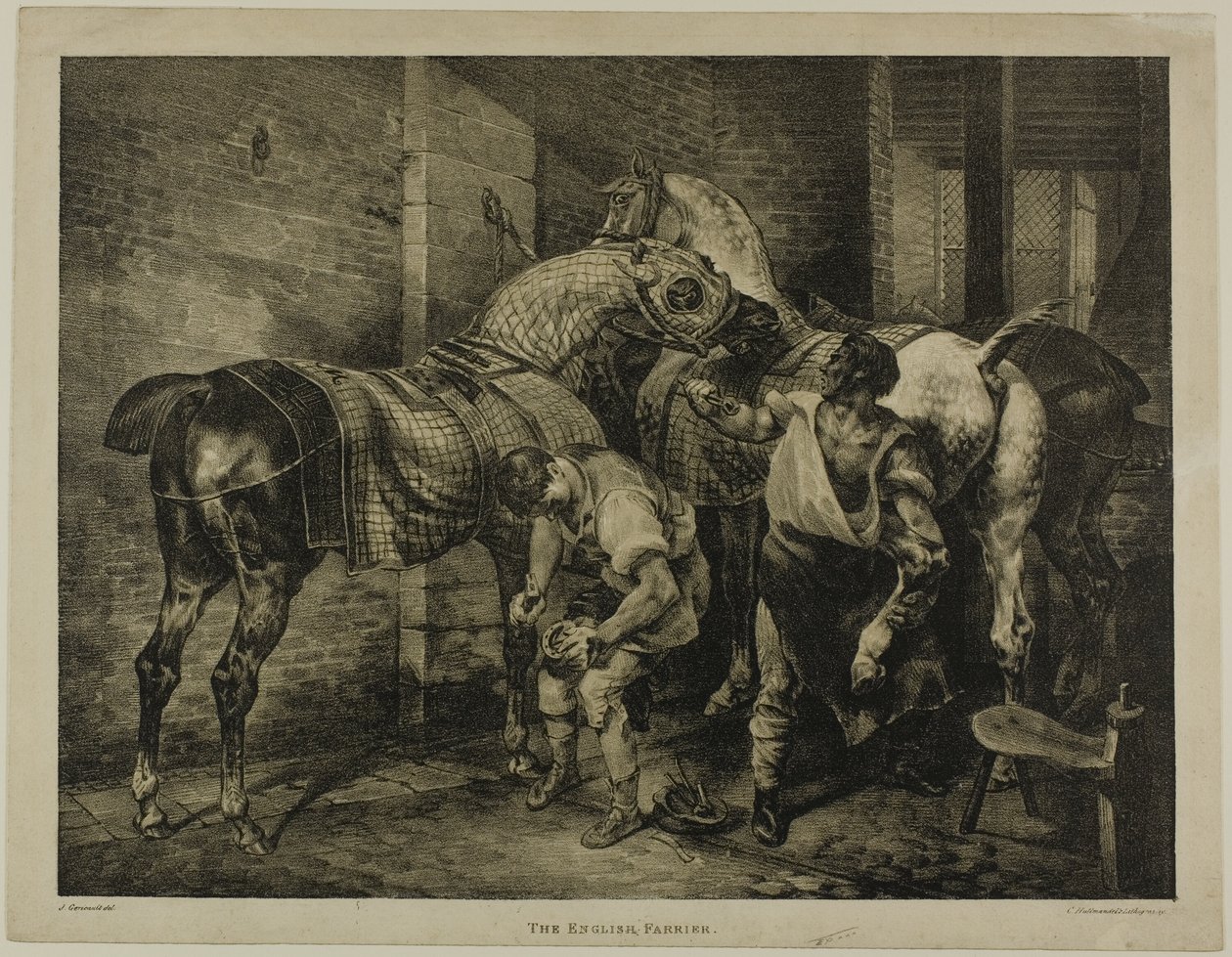 Den engelska hovslagaren, plansch 10 från Olika ämnen hämtade från livet på sten av Jean Louis André Théodore Géricault