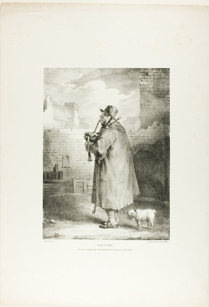 The Piper, plansch ett från Various Subjects Drawn from Life on Stone av Jean Louis André Théodore Géricault