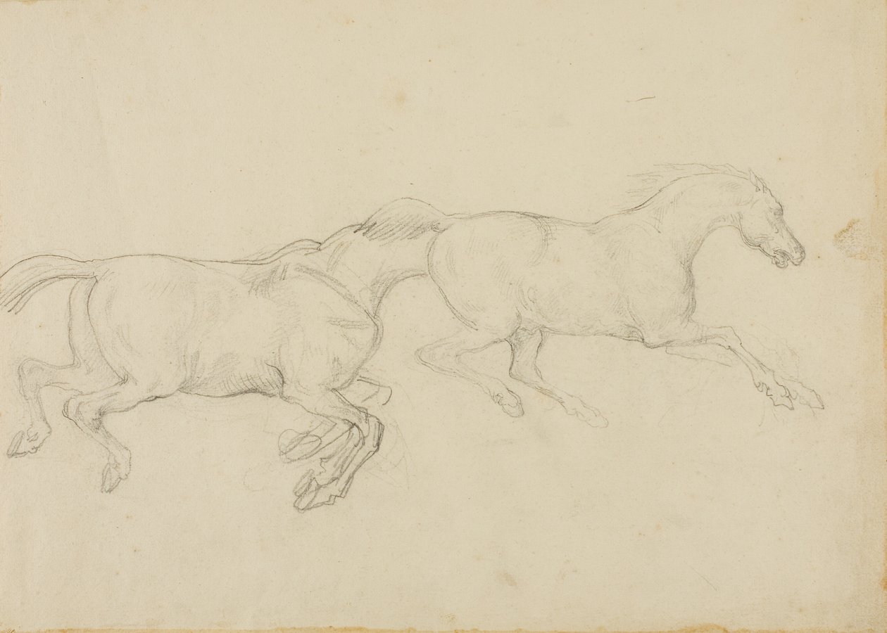 Två hästar galopperar till höger av Jean Louis André Théodore Géricault