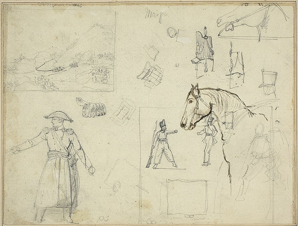 Olika studier av Jean Louis André Théodore Géricault