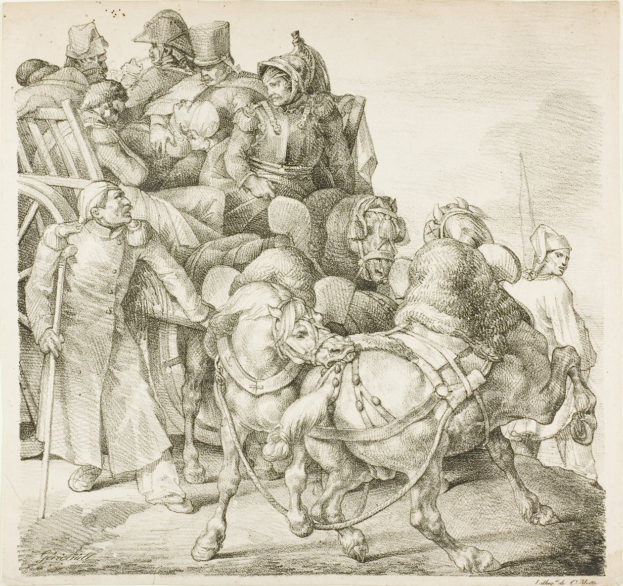 Vagn lastad med skadade soldater av Jean Louis André Théodore Géricault
