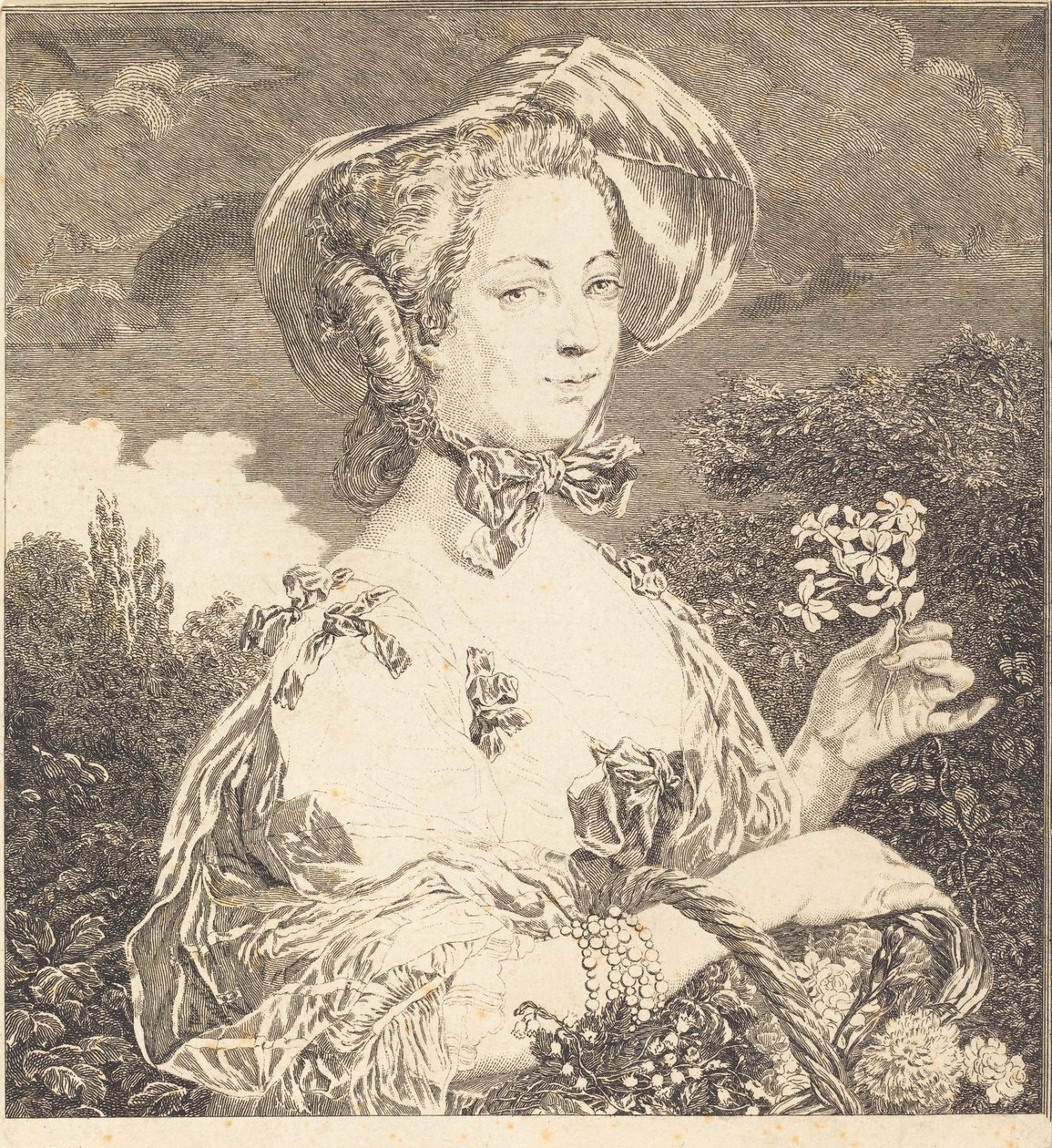 Marquise de Pompadour som en vacker jardiniere av Jean Louis Anselin after Carle Van Loo