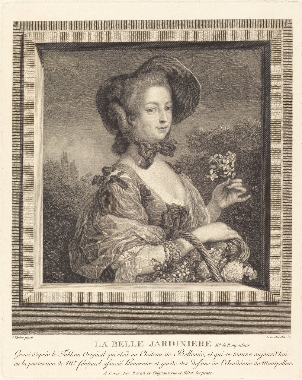Marquise de Pompadour som en vacker jardiniere av Jean Louis Anselin after Carle Van Loo