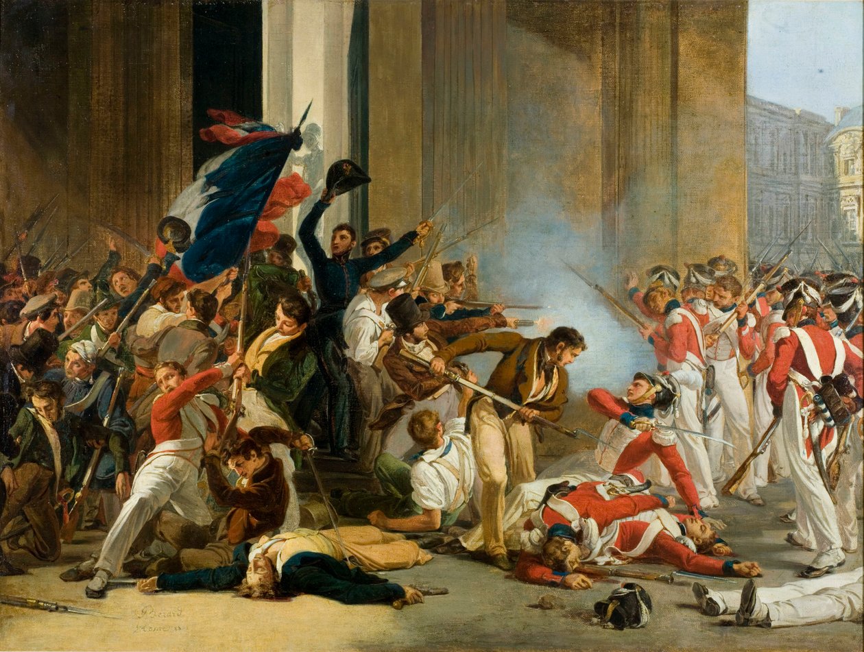Intagande av Louvren, 29 juli 1830. Massaker av schweiziska gardet, ca. 1832. av Jean Louis Bezard