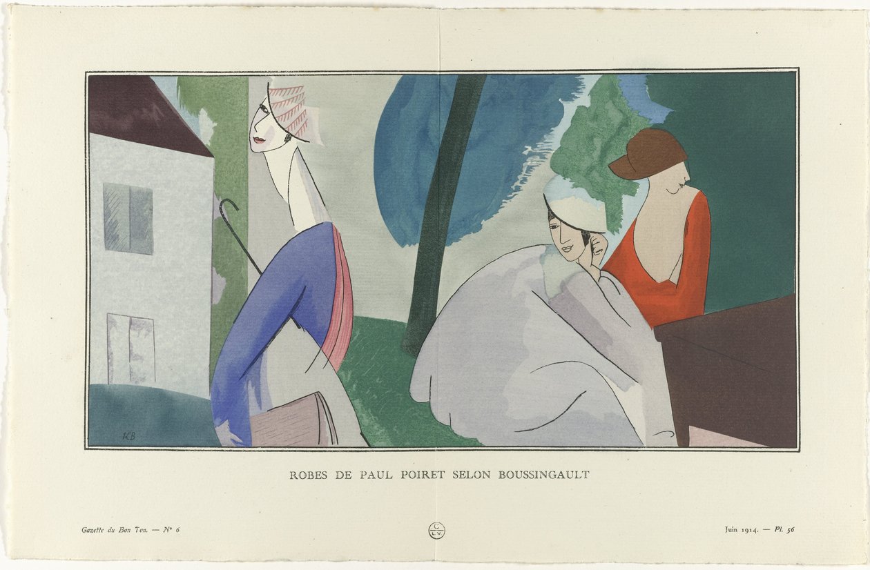 Gazette du Bon Ton, 1914 - nr. 6, pl. 56: Robes de Paul Poiret enligt Boussingault (titel på objekt) av Jean Louis Boussingault