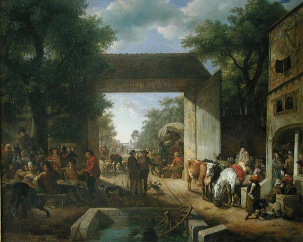 En marknad vid portarna till ett värdshus av Jean Louis De Marne