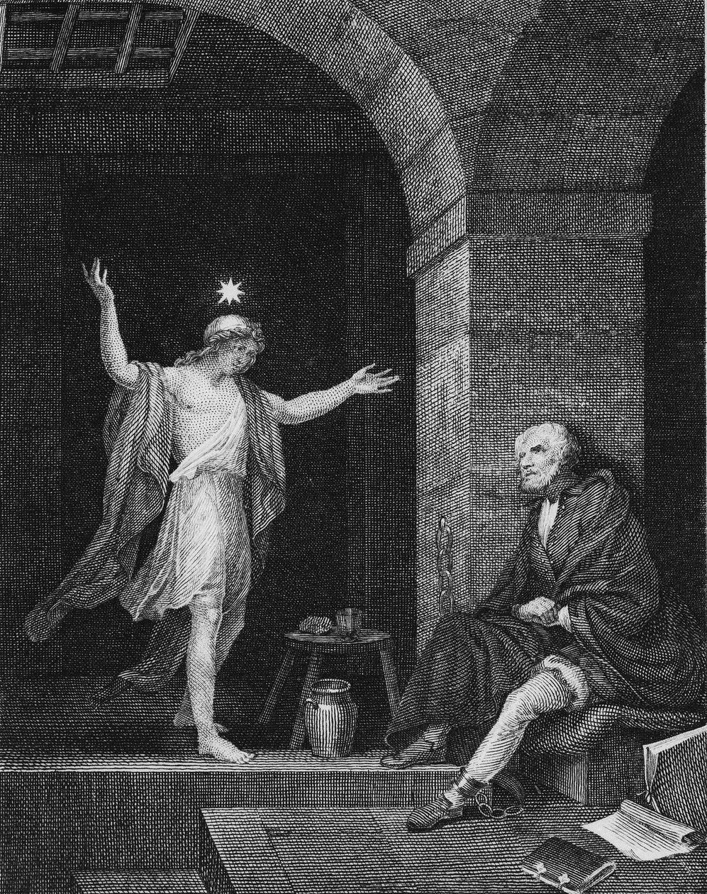 Hesper dyker upp för Columbus i fängelset, 1800-talet. av Jean Louis Delignon