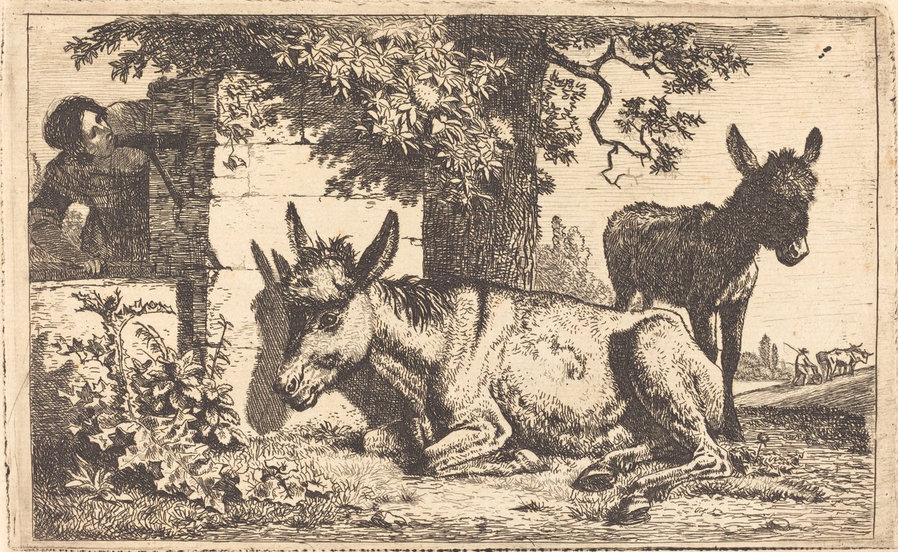 En åsna vid en vattenbrunn av Jean Louis Demarne