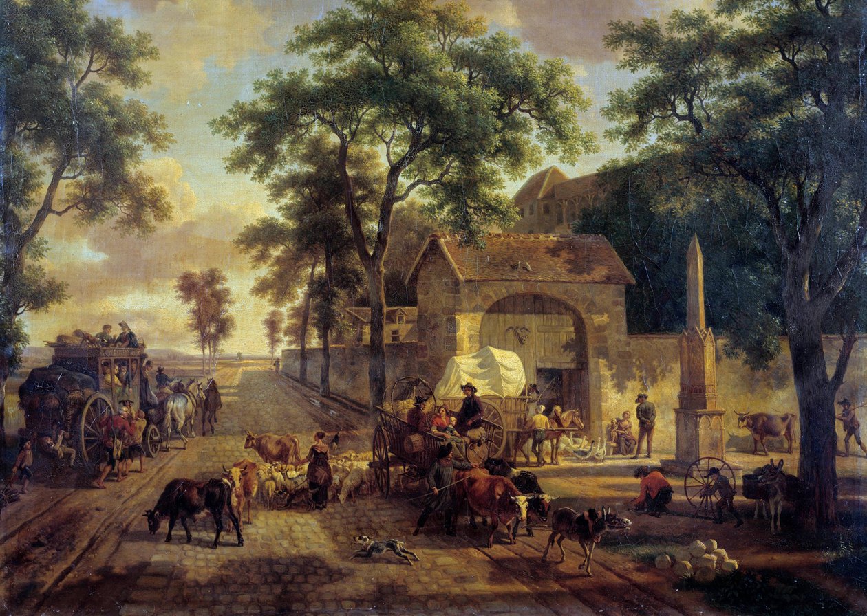 En landskapsväg med vagn av bönder, flockar och herdar. Målning av Jean Louis Demarne (1744-1829) 1800-talet. Dämpa. 0,5x0,61 m. av Jean Louis Demarne