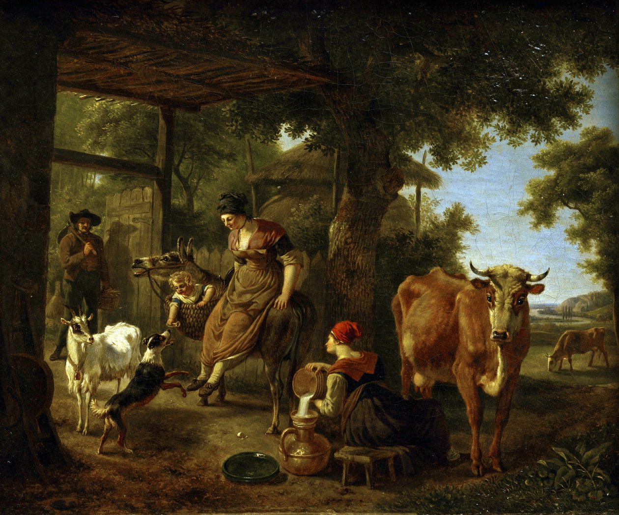 På bondgården. En scen från livet på landsbygden par Demarne, Jean-Louis (Jean Louis de Marne ou de Marnette) (ca 1752-1829). Olja på duk, andra hälften av 1700-talet, State A. Radishchev Art Museum, Saratov av Jean Louis Demarne