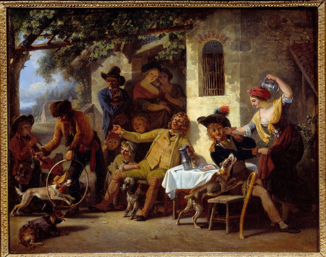 Saltims framför ett värdshus Målning av Jean Louis Demarne (1744-1829) 1823 Grenoble, Musee des Beaux Arts av Jean Louis Demarne