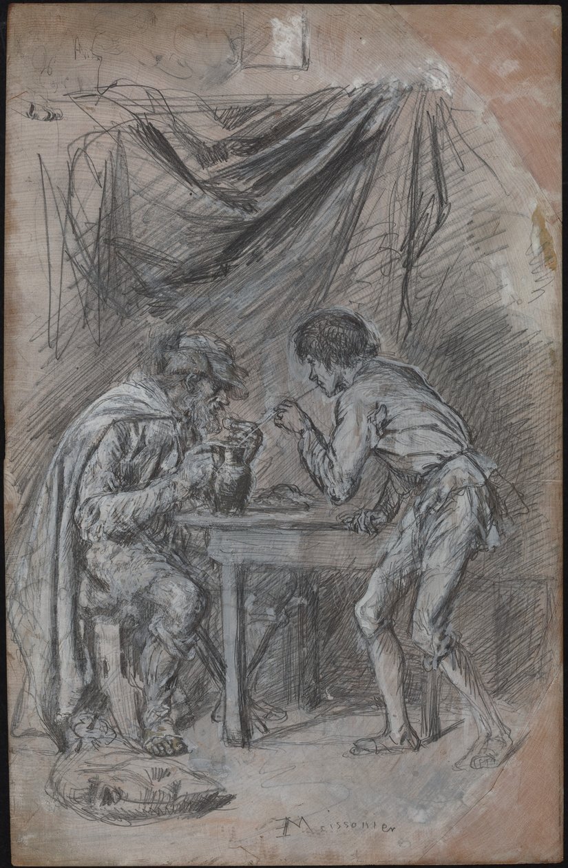 Lazarillo de Tormes stjäl drink från en blind man av Jean Louis Ernest Meissonier