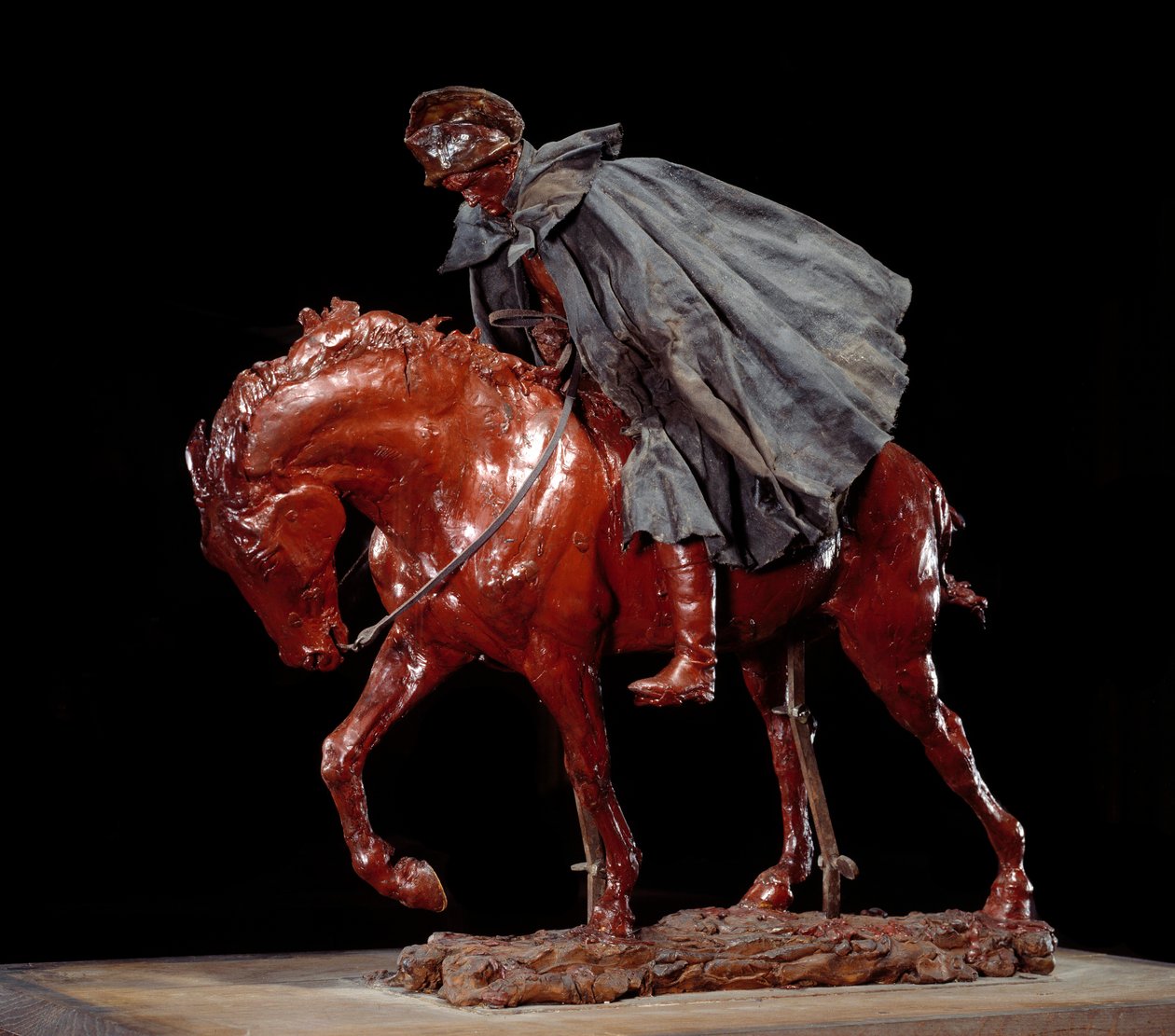 Resenär i vinden sa också Napoleon Bonaparte (1769-1821) under det ryska fälttåget eller officer i turbulensen Skulptur i vax, trä, tyg och läder av Ernest Meissonier (1815-1891) 1878 Sön. 0,48x0,6x0,4 m Paris, Musee d