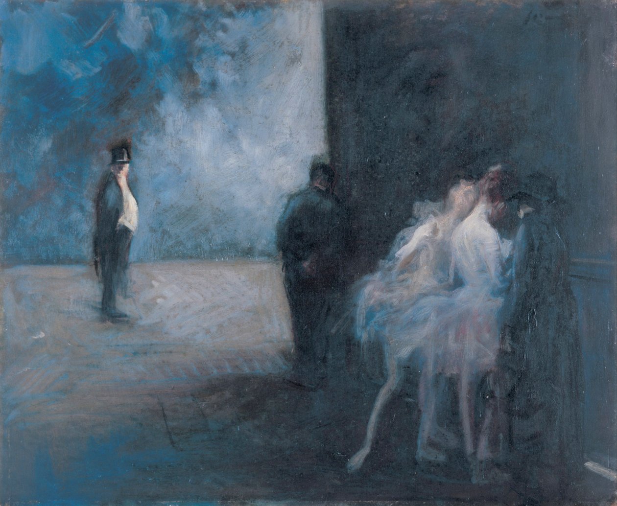 Backstage - Symfoni i blått par Forain, Jean Louis (1852-1931), Mellan 1900 och 1923 - Olja på trä, 45,3x54,7 - Ohara Museum of Art, Kurashiki av Jean Louis Forain