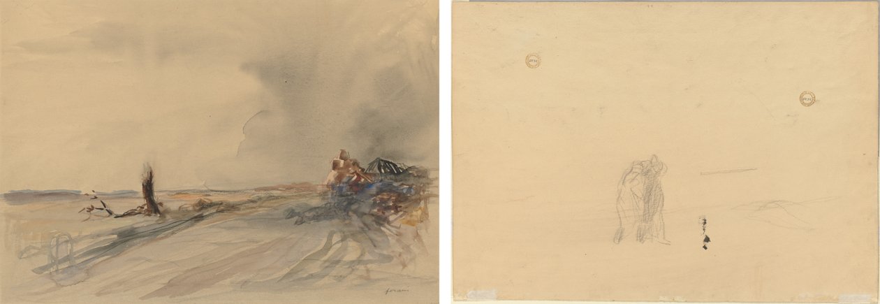 Ödelagt land (recto); Figurer i ett landskap (verso) av Jean Louis Forain