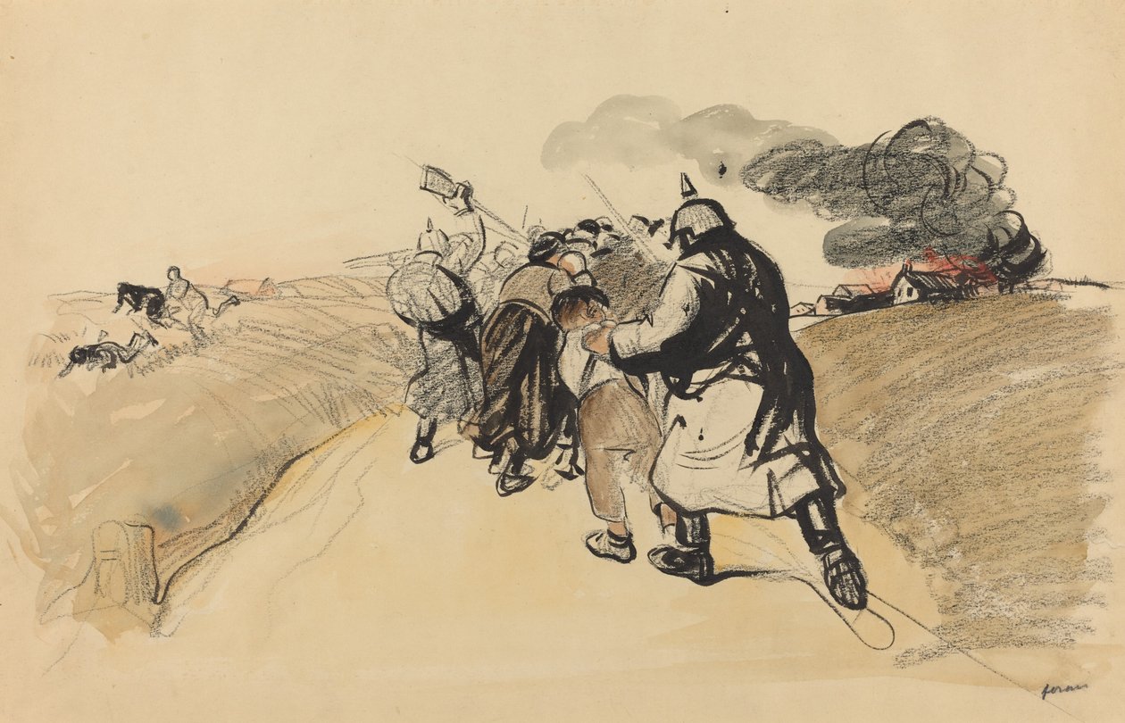 Tyska räd mot en by, ca. 19141919. av Jean Louis Forain