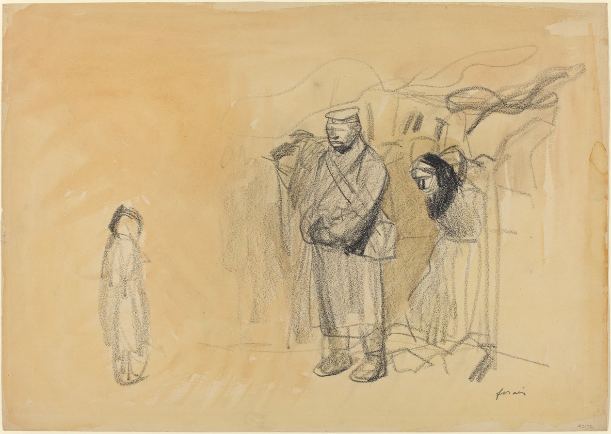 Tyska soldater och franskt barn, ca. 19141919. av Jean Louis Forain
