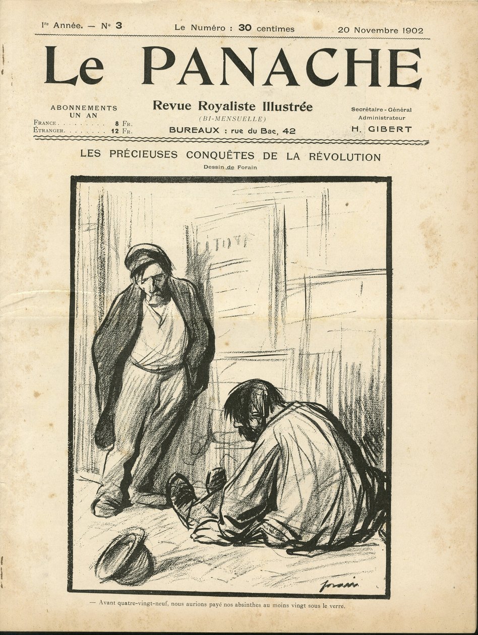 Illustration av Jean-Louis Forain (1852-1931) för omslaget till Le Panache, royalistisk tidskrift illustree av Jean Louis Forain