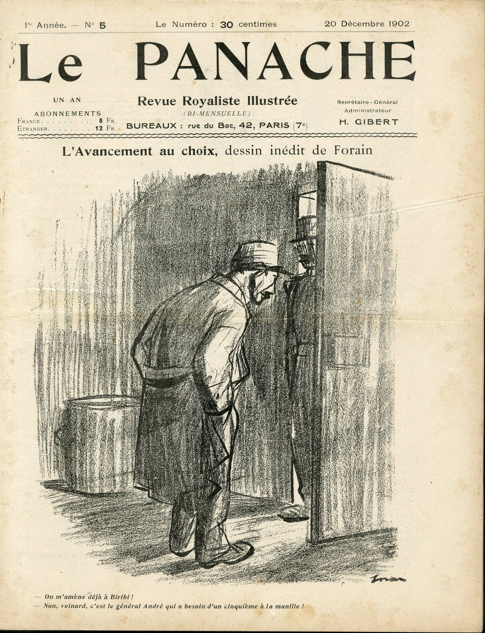 Illustration av Jean-Louis Forain (1852-1931) för omslaget till Le Panache, royalistisk tidskrift illustree av Jean Louis Forain