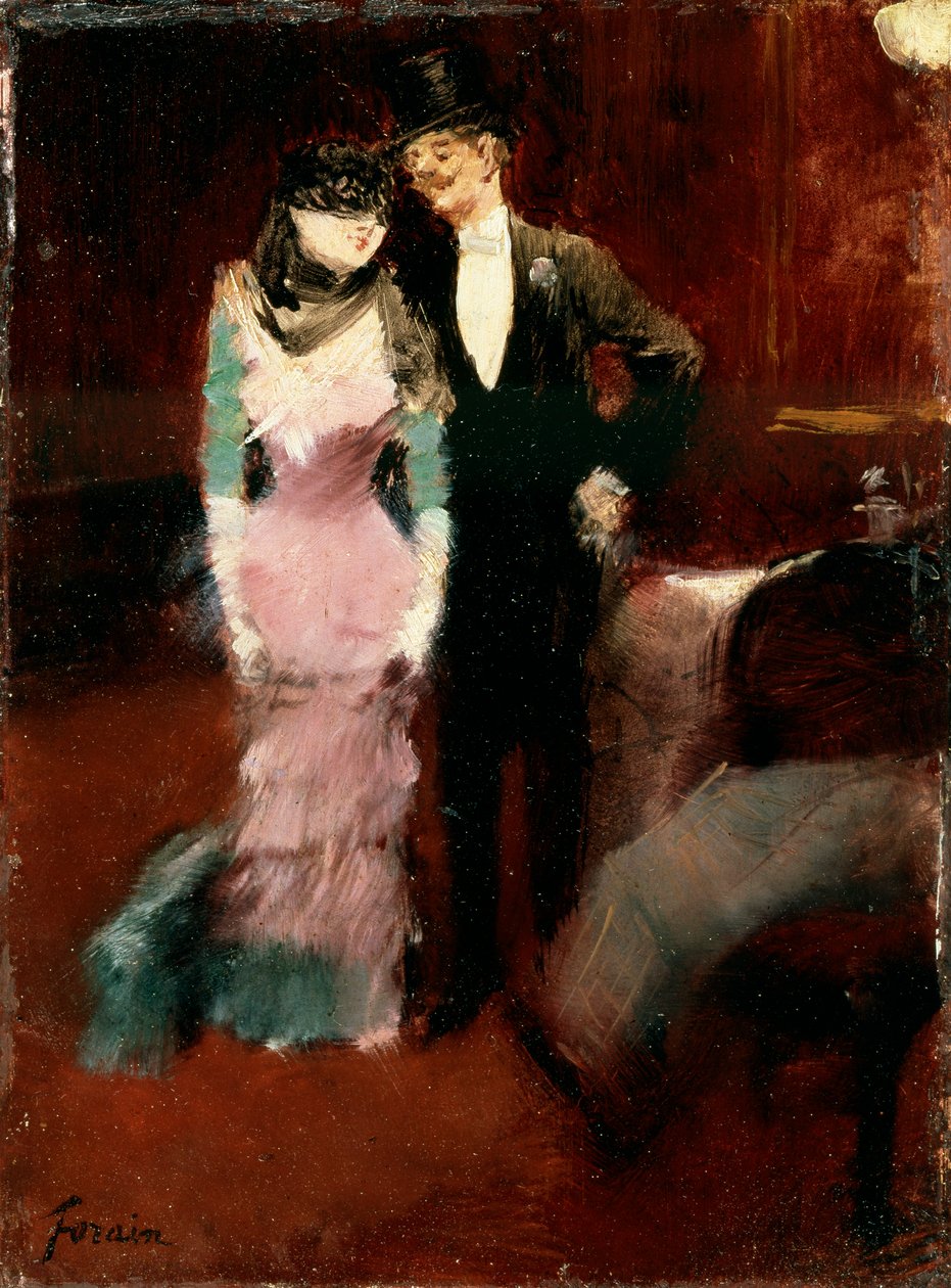 Lämnar en maskeradbal på Parisoperan, sent 1800- eller tidigt 1900-tal. av Jean Louis Forain
