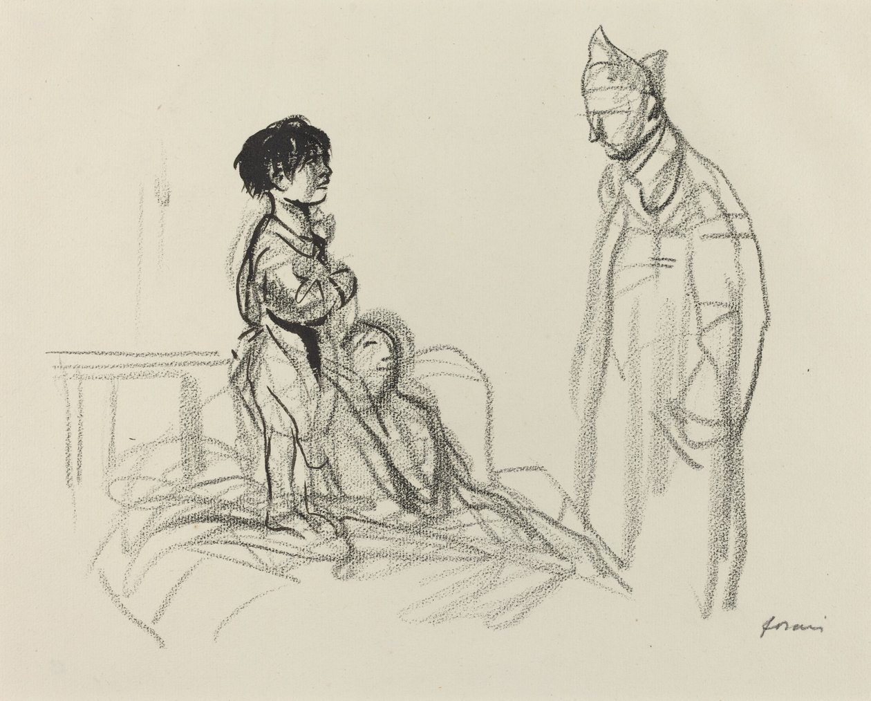 Mor och barn besöktes av soldat på sjukhus av Jean Louis Forain
