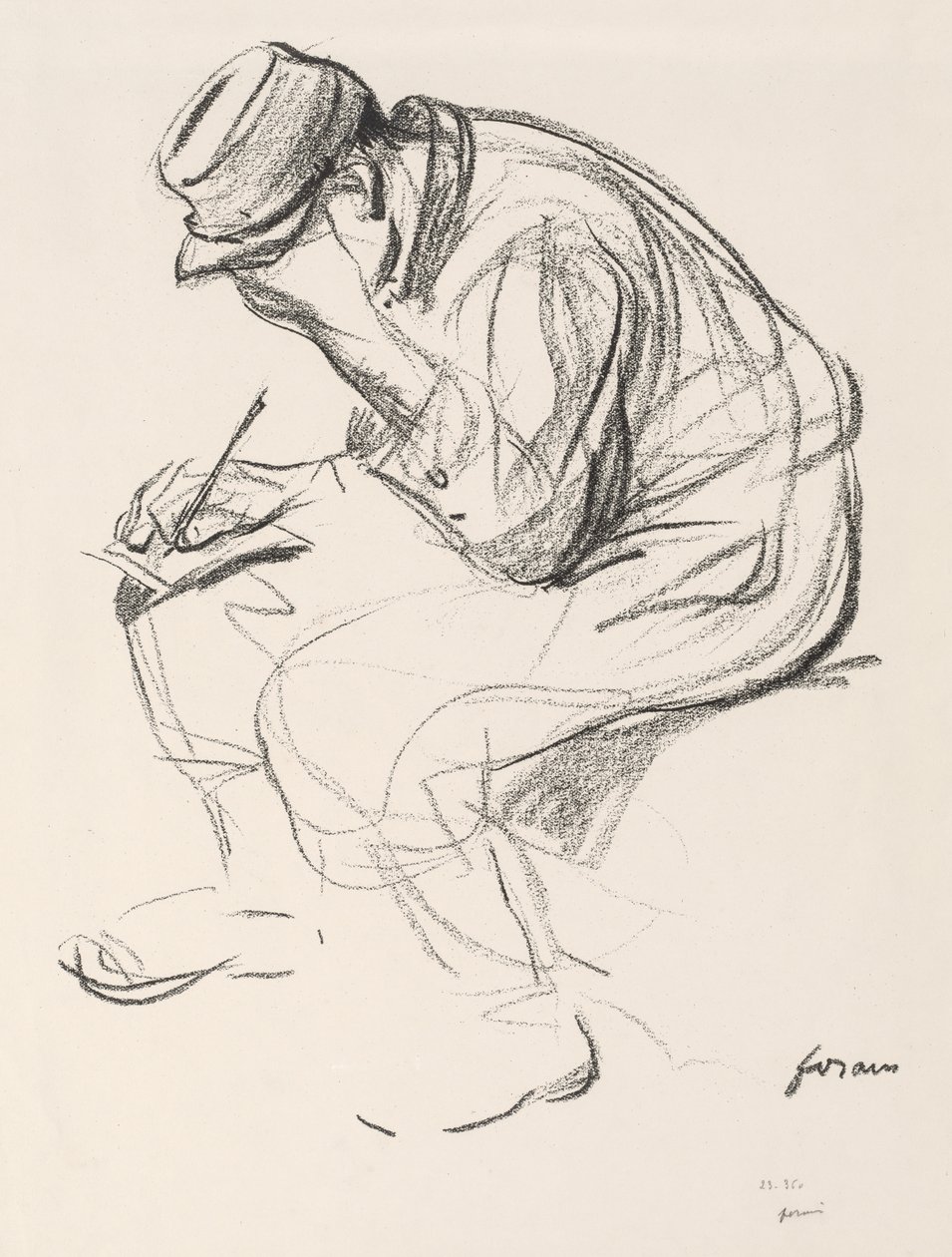Krigsfånge som skriver ett brev. av Jean Louis Forain