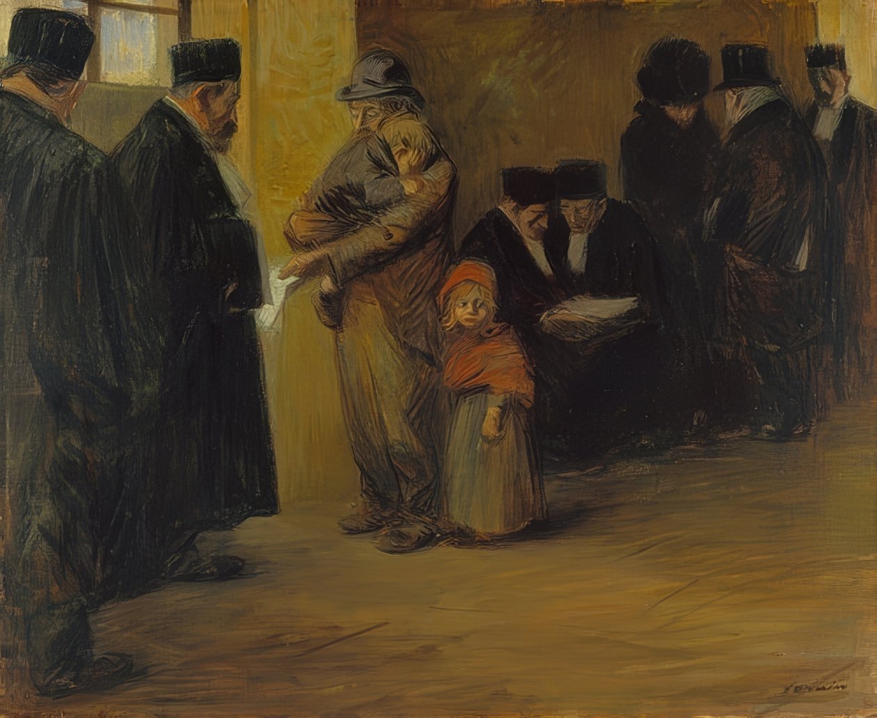 Laglig assistans. Troligen 1900-12 av Jean Louis Forain