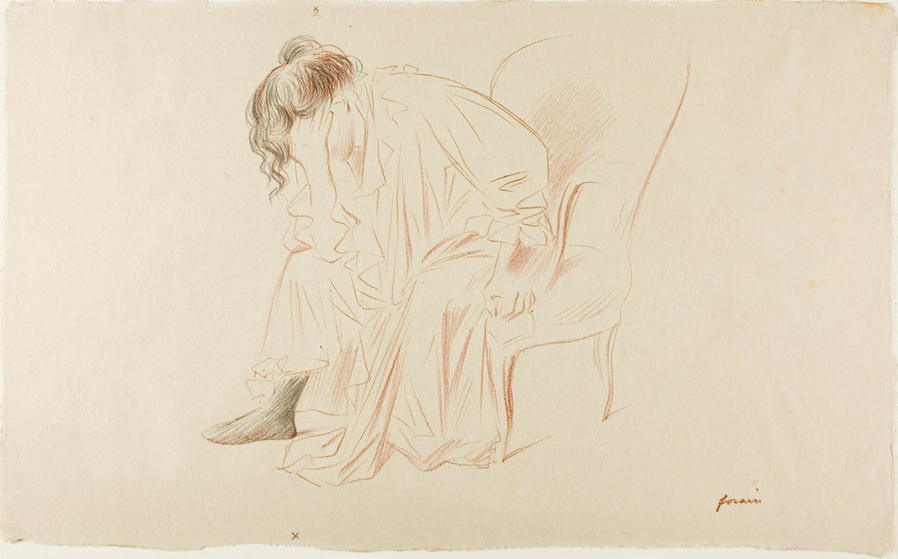 Sittande kvinna, huvudet i höger hand av Jean Louis Forain