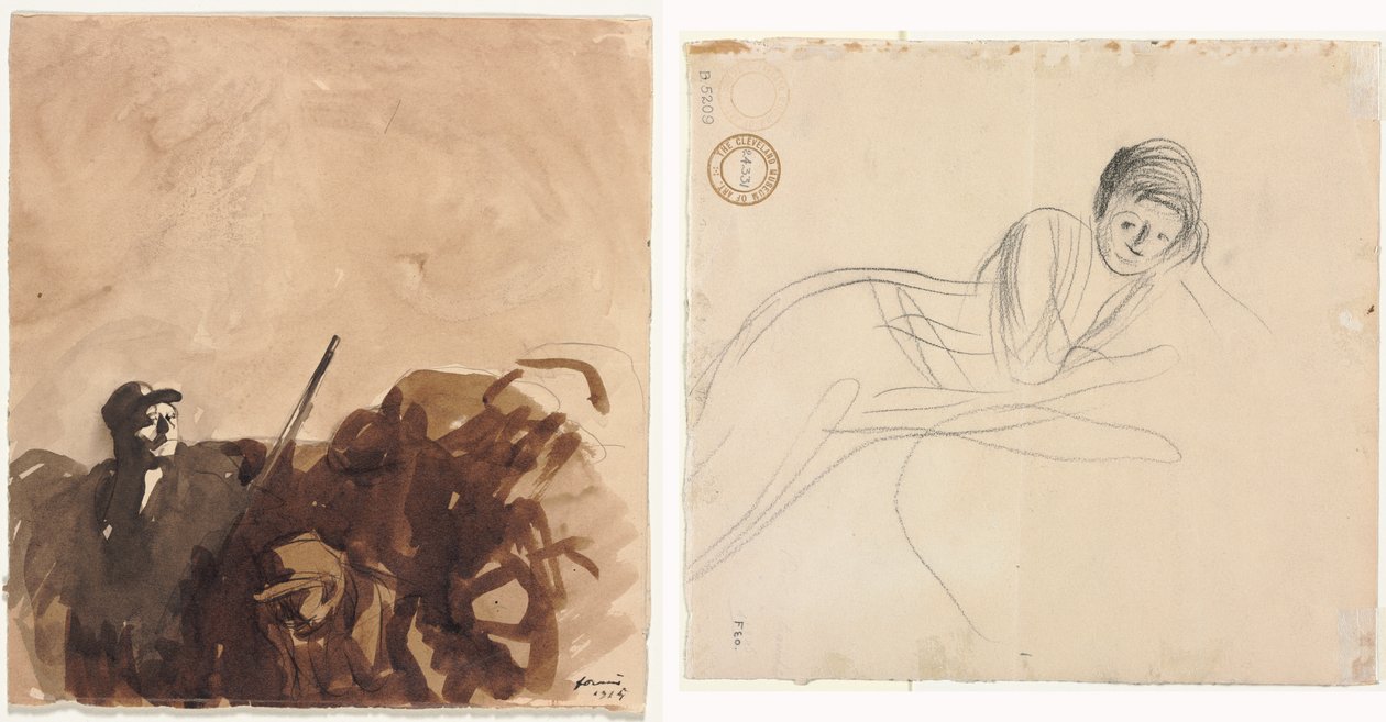 Soldat i en skyttegrav (recto) Liggande kvinna (terso) av Jean Louis Forain