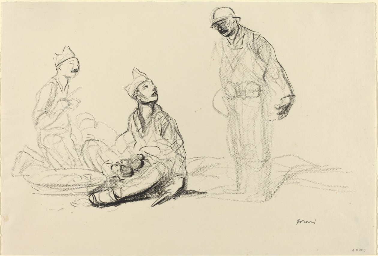 Soldater som förbereder en måltid, c. 19141919. av Jean Louis Forain