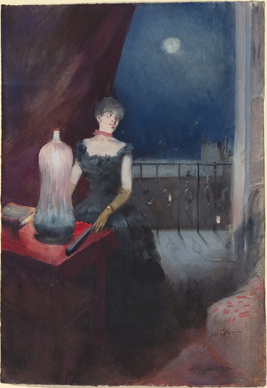 Stående kvinna med fläkt, troligen 18801890. av Jean Louis Forain