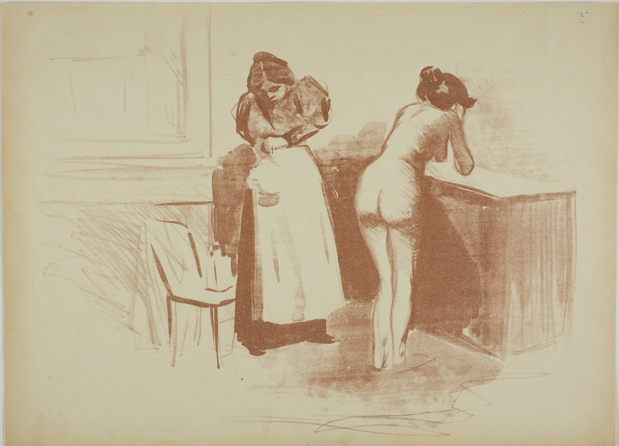 Massagen med grovhårhandske, tvätt och linjeplatta av Jean Louis Forain